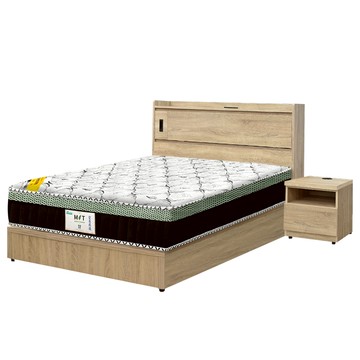 IHouse-品田 房間4件組(床頭箱+6分底+床墊+床頭櫃) 單大3.5尺古橡