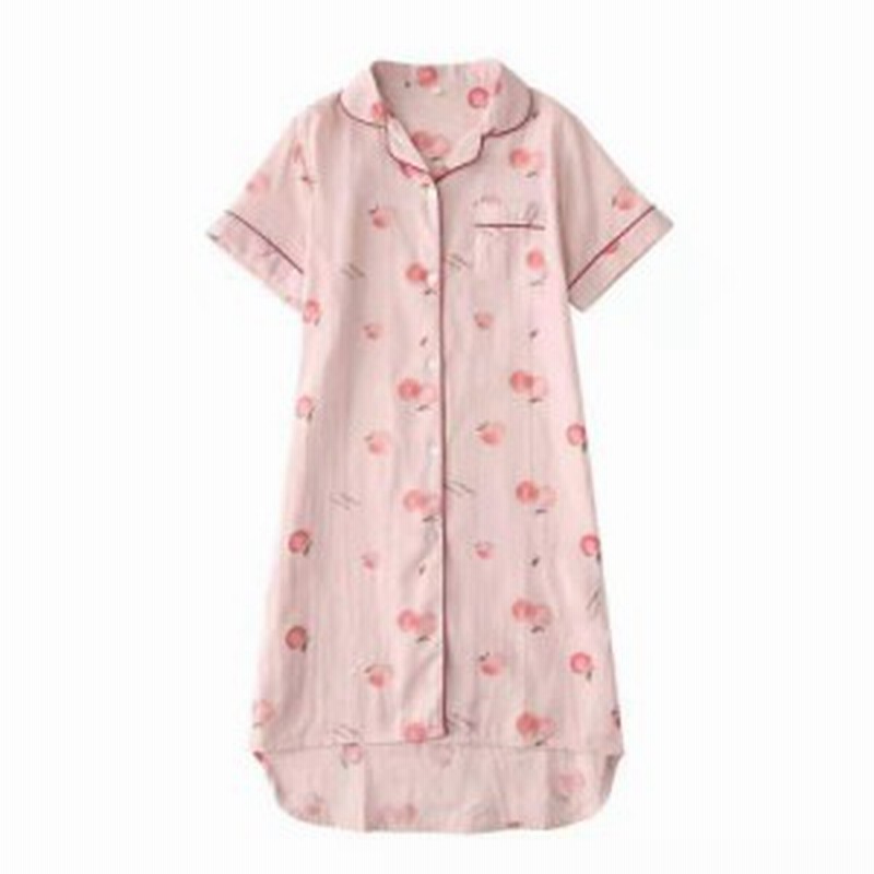 レディースパジャマ ワンピースパジャマ 半袖パジャマ 春夏 前開き 綿ガーゼ 部屋着 通販 Lineポイント最大get Lineショッピング