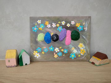 【石頭與花】浮雕無框畫/掛畫/壓克力畫/原畫/擺飾/新年禮物/療癒