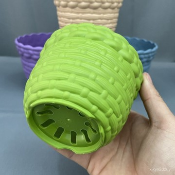 塑料簡約花盆加厚樹脂藤編盆栽透氣處理多肉清倉高顏值桌麵