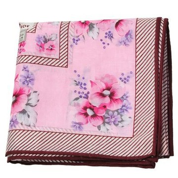 Christian DIOR 粉紅底斜紋框繽紛花卉圖騰字母LOGO帕領巾(46CM)