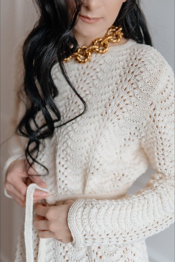 奶油色洋裝 女士蕾絲洋裝 中長洋裝 針織洋裝