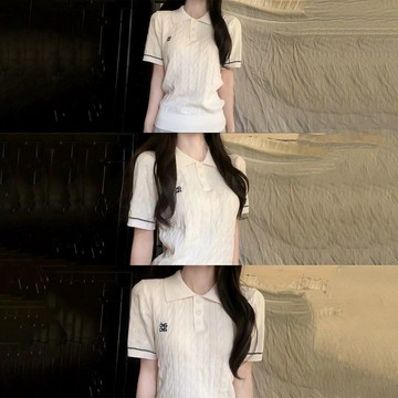 ♡ 𝑪𝒉𝒊𝒄 𝒖 ♡白色polo領絞花針織小刺繡短袖T恤女新款夏天上衣