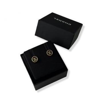 CHANEL 針式耳環 (經典雙C 立體鈕釦造型 金色)