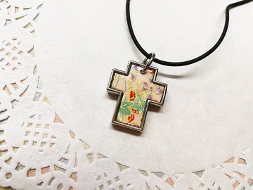 十字架項鍊頸鍊 日本友禪紙 和紙(獨一商品)GY05-001