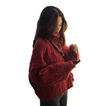 高領麻花毛衣少女秋冬裝2025新款初中高中學生加厚慵懶復古針織衫