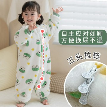 嬰兒防踢被兒童秋冬季加厚法蘭絨連體睡衣新款珊瑚絨寶寶分腿睡袋鑫弘-萌寶童裝可開發票