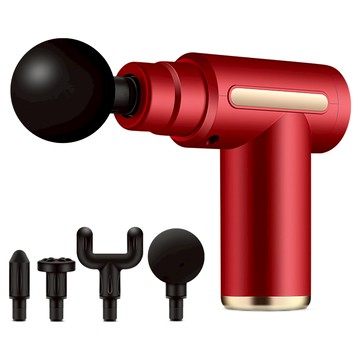 Mini輕量型便攜隨身震動式筋膜槍 6檔調節 4款按摩頭 TYPE-C充電口  不適用  卓越紅