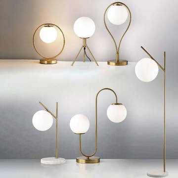 簡約電鍍金色白玉玻璃檯燈、立燈 05-12831、12832、12833、12834、12835、12836