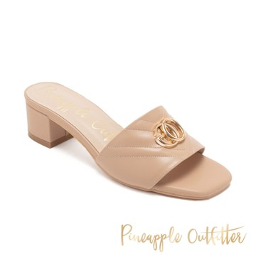 Pineapple Outfitter-山形斜紋釦飾涼跟鞋 REYA-藕膚色