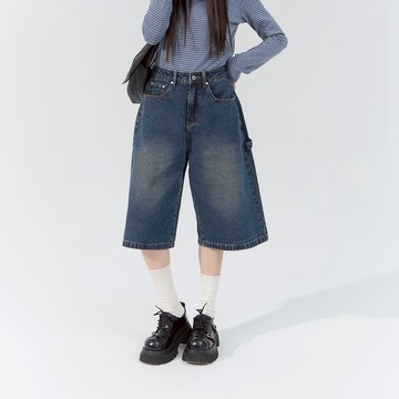 QUEENSHOP_F 女裝 質感復古洗水造型七分褲 S/M/L 現+預 【04120115】