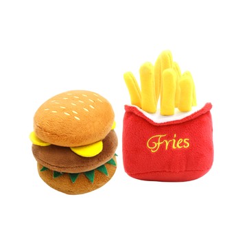 YOGiSSO 漢堡薯條造型寵物玩具組  漢堡9 x 10cm 薯條10 x 14cm  多色  1組