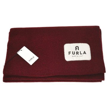 FURLA  MOON SCISTPS 經典品牌字母布標LOGO圖騰羊毛圍巾(酒紅色)