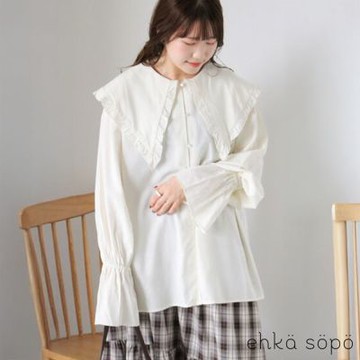〚ehka sopo〛法式荷葉邊大翻領糖果袖排釦襯衫