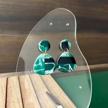 扇形垂墜耳環 - 碧綠海浪