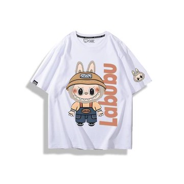 LABUBU周邊衣服拉布布動漫卡通童裝可愛夏裝休閑男士短袖T恤潮ins