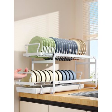 免打孔廚房抽拉碗碟收納架櫥柜碗架拉籃抽屜式碗盤瀝水置物架筷筒