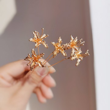 念念桃花百合彼岸花點綴小簪古風精美鑄銅明制漢服頭飾簡約古典