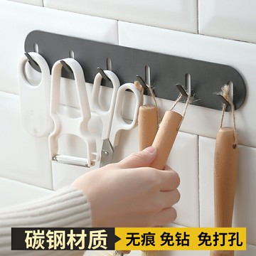 免打孔廚房掛鉤家用壁掛式墻上廚具用品收納架強力粘膠排鉤