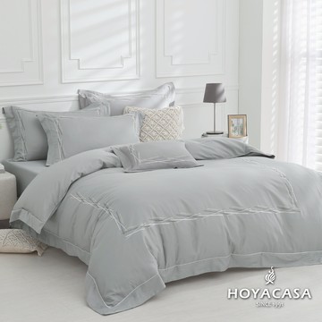 HOYACASA 300織浮光島嶼長絨棉刺繡兩用被床組｜暮雲綠｜(雙人/加大/特大)