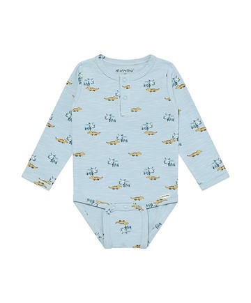 復古恐龍藍色長袖包屁衣86cm