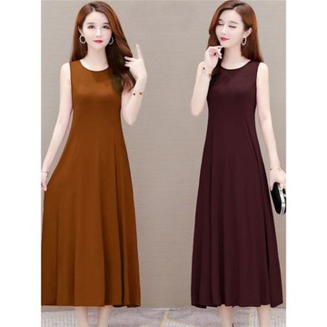 莫代爾吊帶背心裙打底裙外穿遮肚過膝連衣裙大擺裙大碼氣質長裙夏