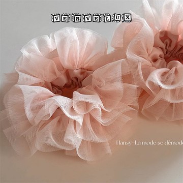 两件9.9折🔥臺灣出貨🔥可開發票✅粉色重工蕾絲公主風芭蕾系列手作大腸髮圈扎馬尾發繩皮筋髮飾女