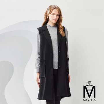 MYVEGA麥雪爾 MA俐落率性長版無袖背心外套-黑