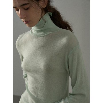 淺綠高領薄款毛衣打底衫女針織上衣氛圍感羊毛衫內搭修身顯瘦長袖