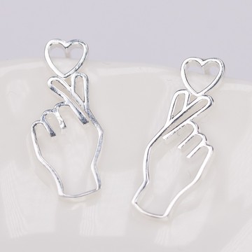 【小Ken先生】韓風｜低致敏｜925全純銀｜愛心系列｜手指上的愛心｜耳環｜可改夾式