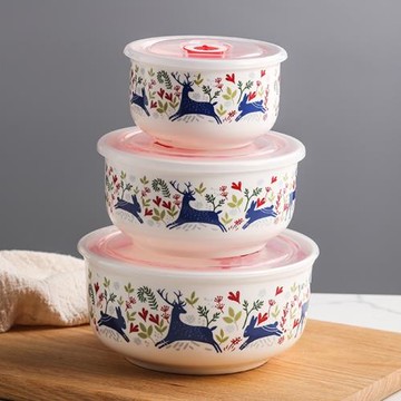 陶瓷保鮮碗泡面碗飯盒帶蓋密封盒套裝碗水果盒家用保溫上班可微波