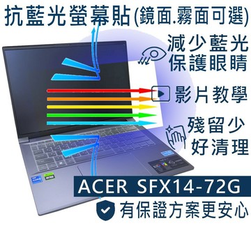 【Ezstick】ACER Swift X SFX14-72 SFX14-72G 防藍光螢幕貼 抗藍光｜選鏡面或霧面