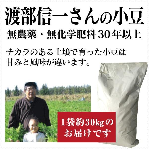 業務用 無農薬小豆 渡部信一さんの小豆約30kg（約30kg×1袋） 北海道産 無農薬・無化学肥料栽培30年の美味しい小豆 渡部さんは化学薬品とは無縁