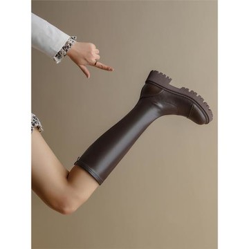莆小妮厚底長筒靴女粗腿小個子騎士靴高筒顯瘦彈力長靴大筒圍胖mm