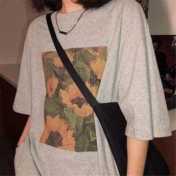 美式復古灰色短袖t恤女夏寬松ins潮oversize港味chic上衣