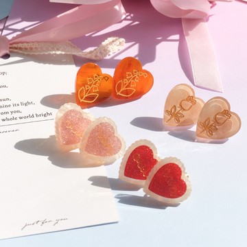 日系愛心玫瑰主題小眾設計感I日本軟妹紅人款耳釘耳夾1入