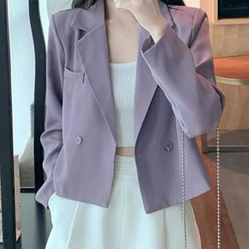 女士西裝外套 灰色小西服短款外套春秋季新款休閒時尚流行洋氣西服0907
