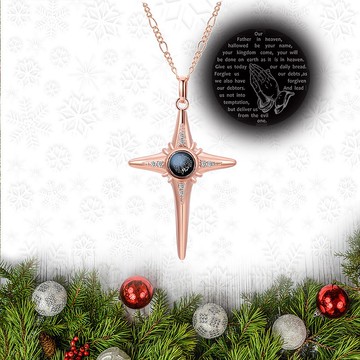 微雕客製內容 星光十字架 項鍊-玫瑰金