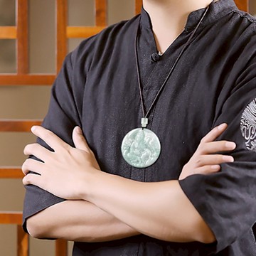 【Paiya 派亞】緬甸A貨翡翠蓮花平安牌糯種玉石吊墜男士挂件女款玉佩