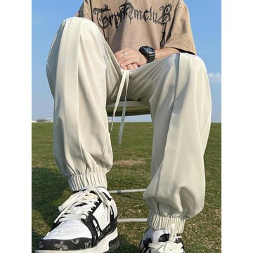 冰絲九分褲男夏季薄款寬松束腳褲日系復古cityboy褲子休閑運動褲