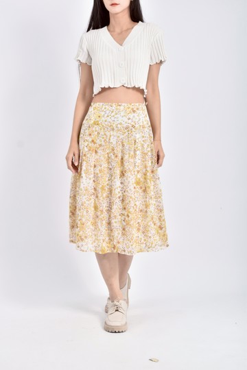 (S) bonjour雪紡花花黃色長裙