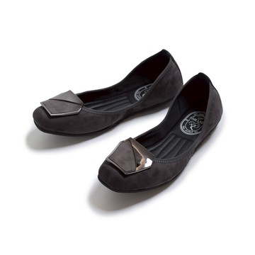 我的旅行日記 經典鏡面飾釦方頭平底娃娃鞋 灰 (502013)