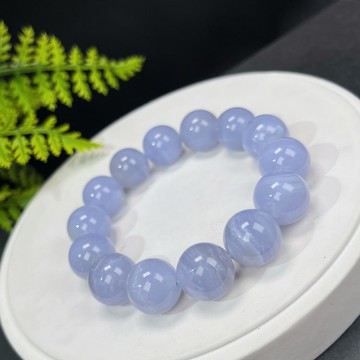 優質天然藍紋瑪瑙手串15.5mm蕾絲紋藍玉髓手錬男女單圈冰透起瑩