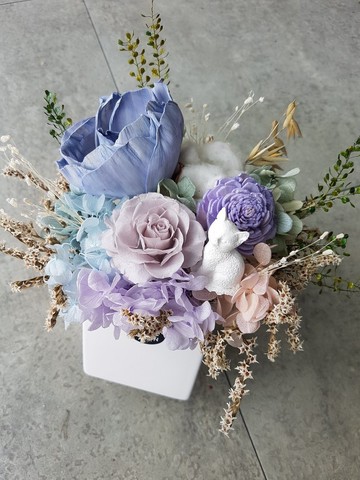 海藏設計 | 優美旋律。藍紫灰階牡丹永生花盆花/開幕盆花/花禮