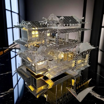 台灣出貨🌟免運 DIY 拼裝模型 袖珍屋 聚仙樓客棧 3D 立體金屬建築拼圖 DIY 手工製作益智 拼裝模型玩具