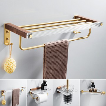 免打孔實木毛巾架毛巾掛桿亞克力衛生間浴巾架毛巾環置物架套裝 雙11全館免運
