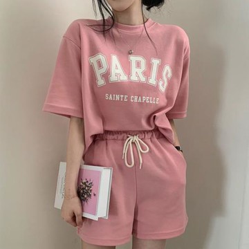 【10衣綾】PARIS印花休閒運動套裝(百搭/透氣/舒適/3色M-3XL/KDA-332)