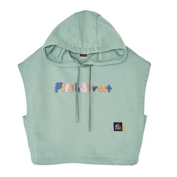 5th STREET｜山形｜女裝｜短版彩色凸繡logo設計無袖帽T｜綠色