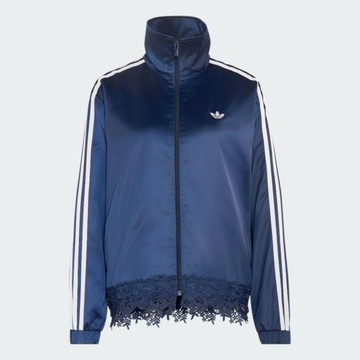Adidas 愛迪達 Fb Sat Lace Tt LD1803 女 立領外套 運動外套 休閒穿搭 蕾絲下擺 深藍