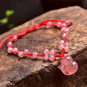 開光天然紅草莓晶狐貍腳鏈 綠草莓晶狐貍腳鏈 可做草莓晶狐仙手鏈